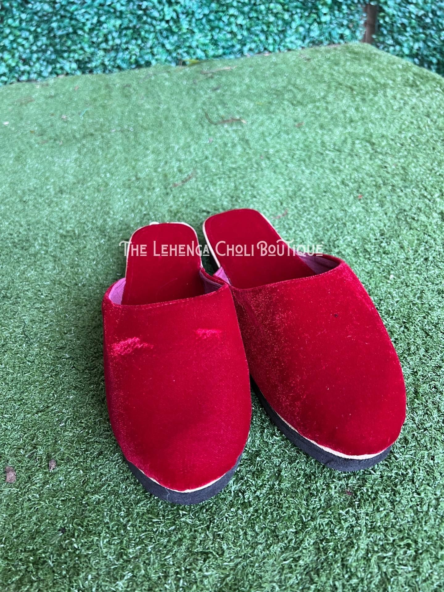 Velvet Shoes In Red for nepali behula or groom - Boutique Nepal