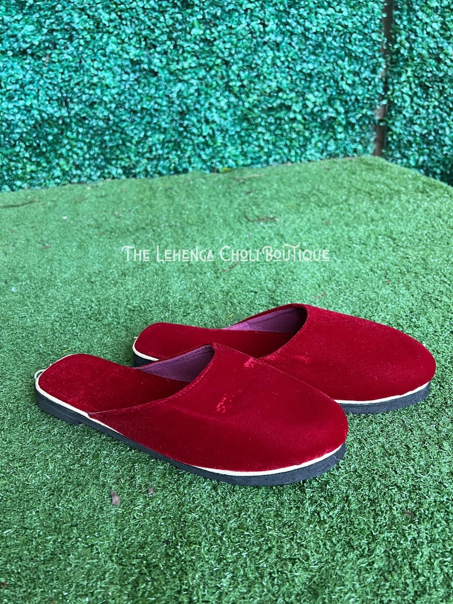 Velvet Shoes In Red for nepali behula or groom - Boutique Nepal