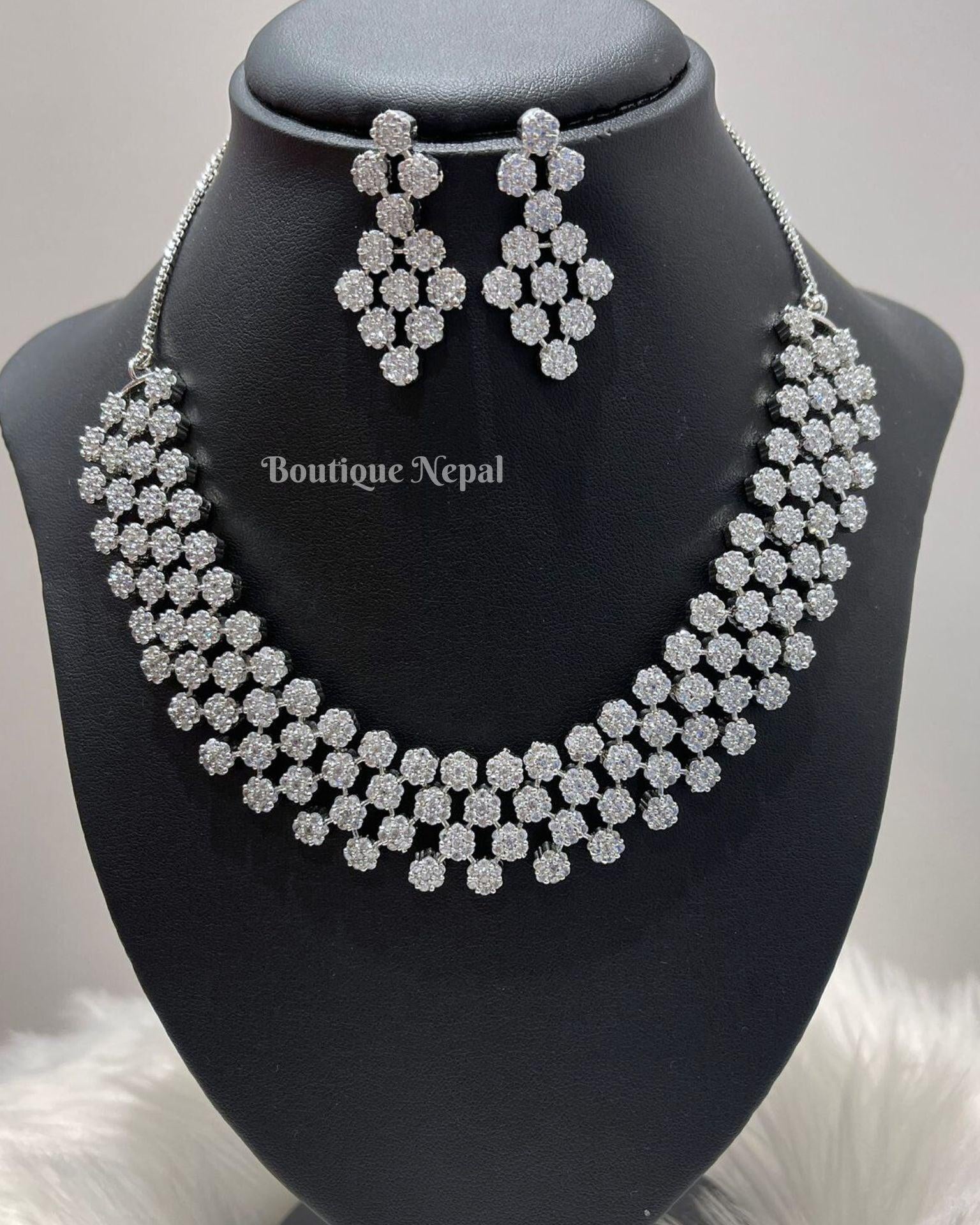 White American Diamond Necklace Set - Boutique Nepal Au