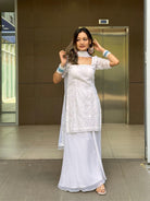 White Deigner Kurthi Plazo Set - Boutique Nepal