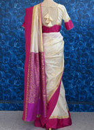 White Dola Silk Saree Set - Boutique Nepal