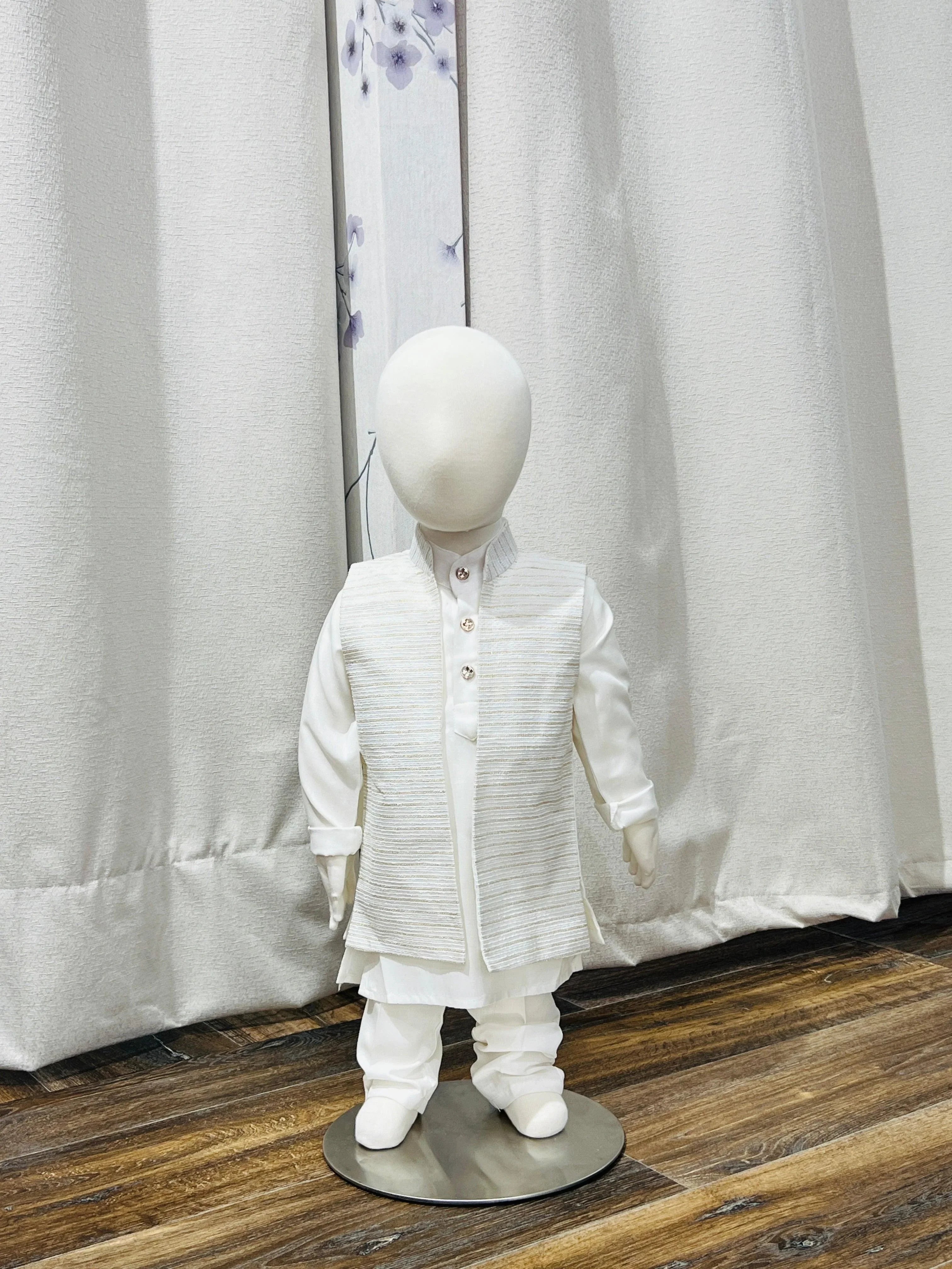 White Kurta Pajama With Printed Jacket - Boutique Nepal