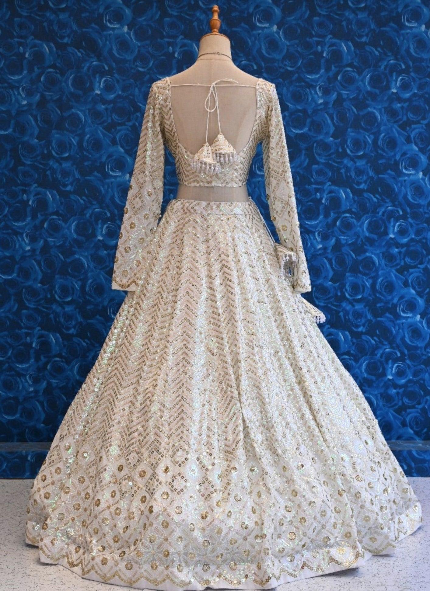 White Sequence Lehenga Choli - Boutique Nepal