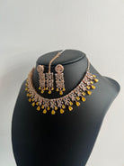 Yellow American Diamond Necklace and Jumki with Bindi - Boutique Nepal Australia 
