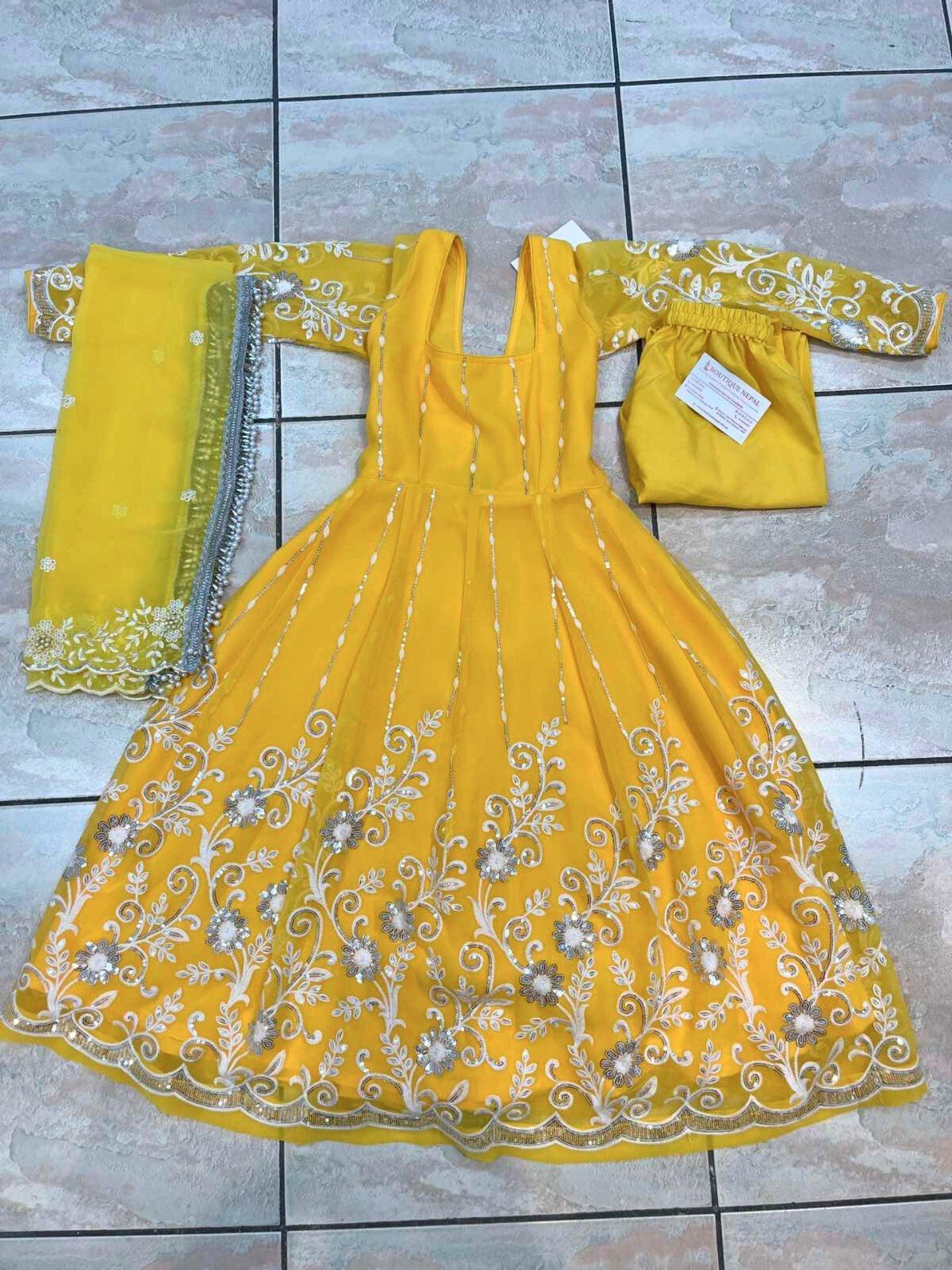 Yellow Anarkali Kurta Set 5-7 Years - Boutique Nepal