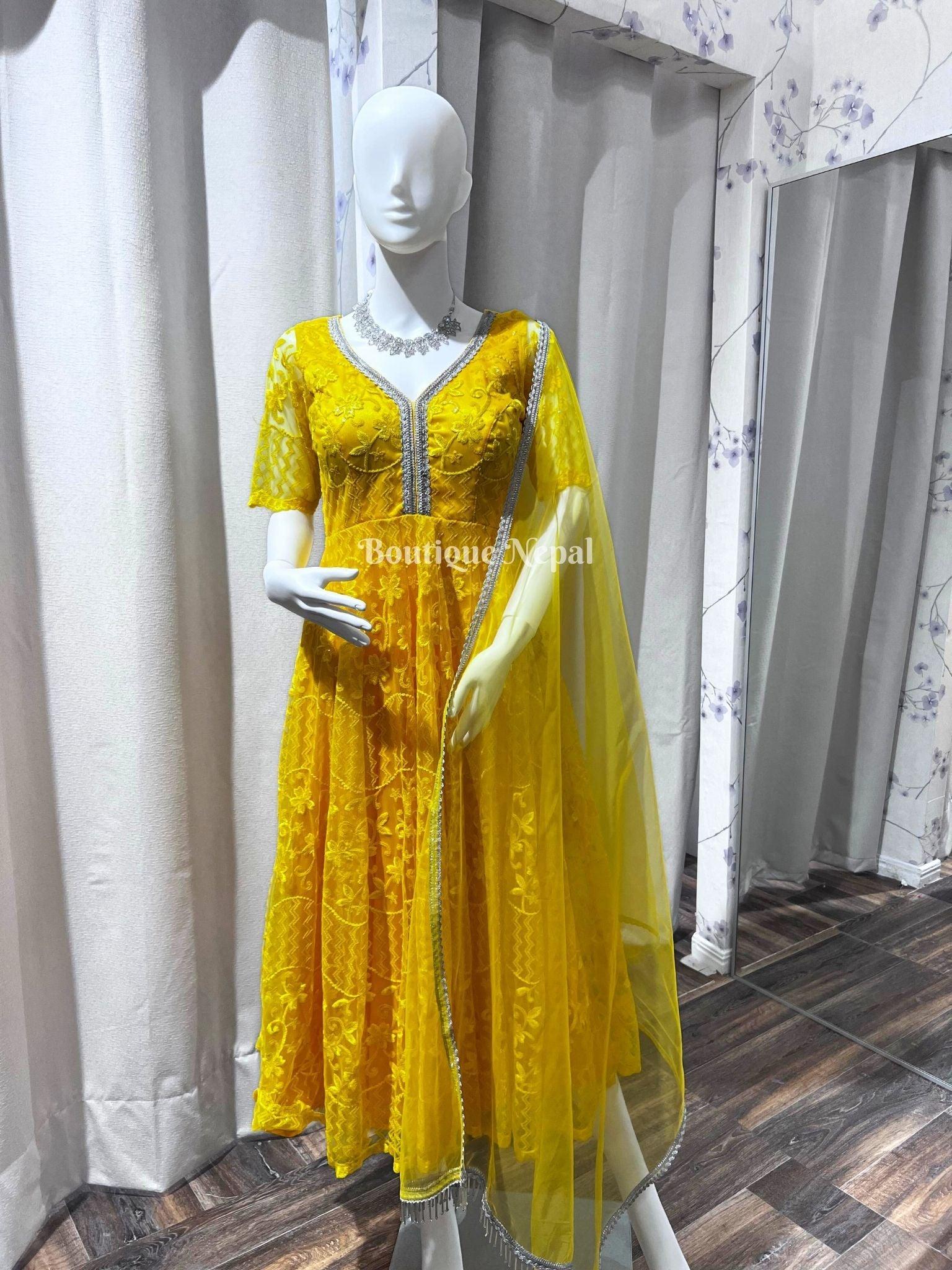 Yellow Anarkali Kurta Set - Boutique Nepal Au