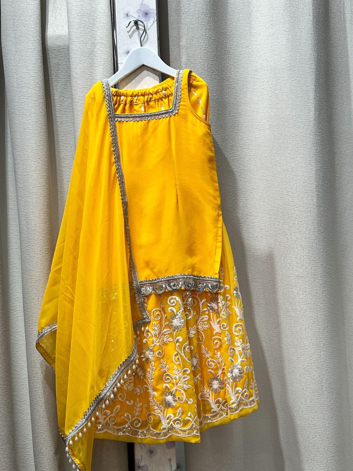 Yellow Designer Kids Anarkali Kurta Set - Boutique Nepal