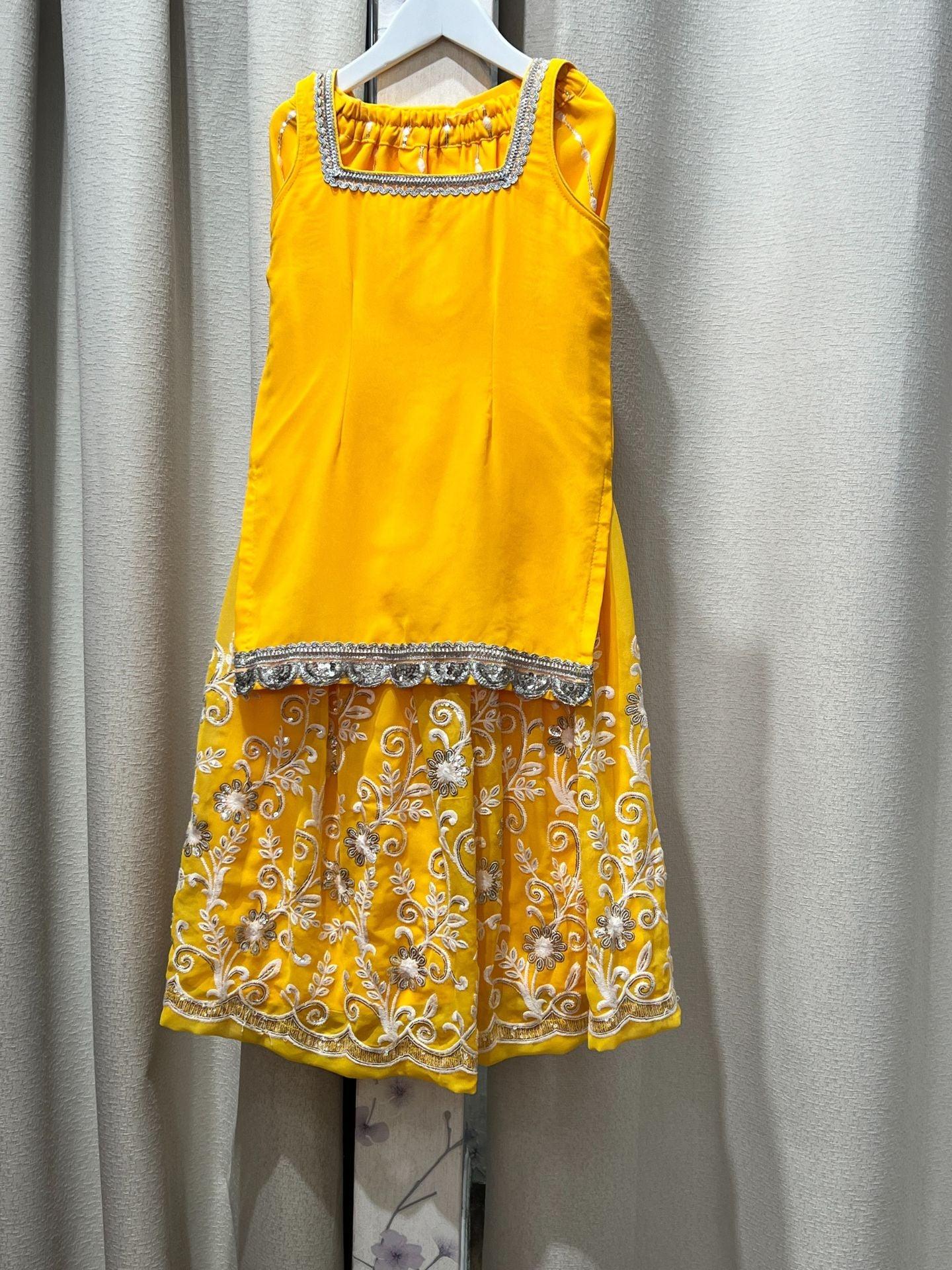 Yellow Designer Kids Anarkali Kurta Set - Boutique Nepal