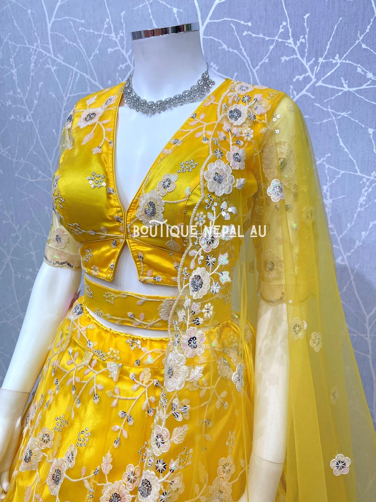 Yellow Designer Lehenga Choli Set - Boutique Nepal