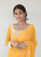 Yellow Georgette Saree With Silver Border - Boutique Nepal