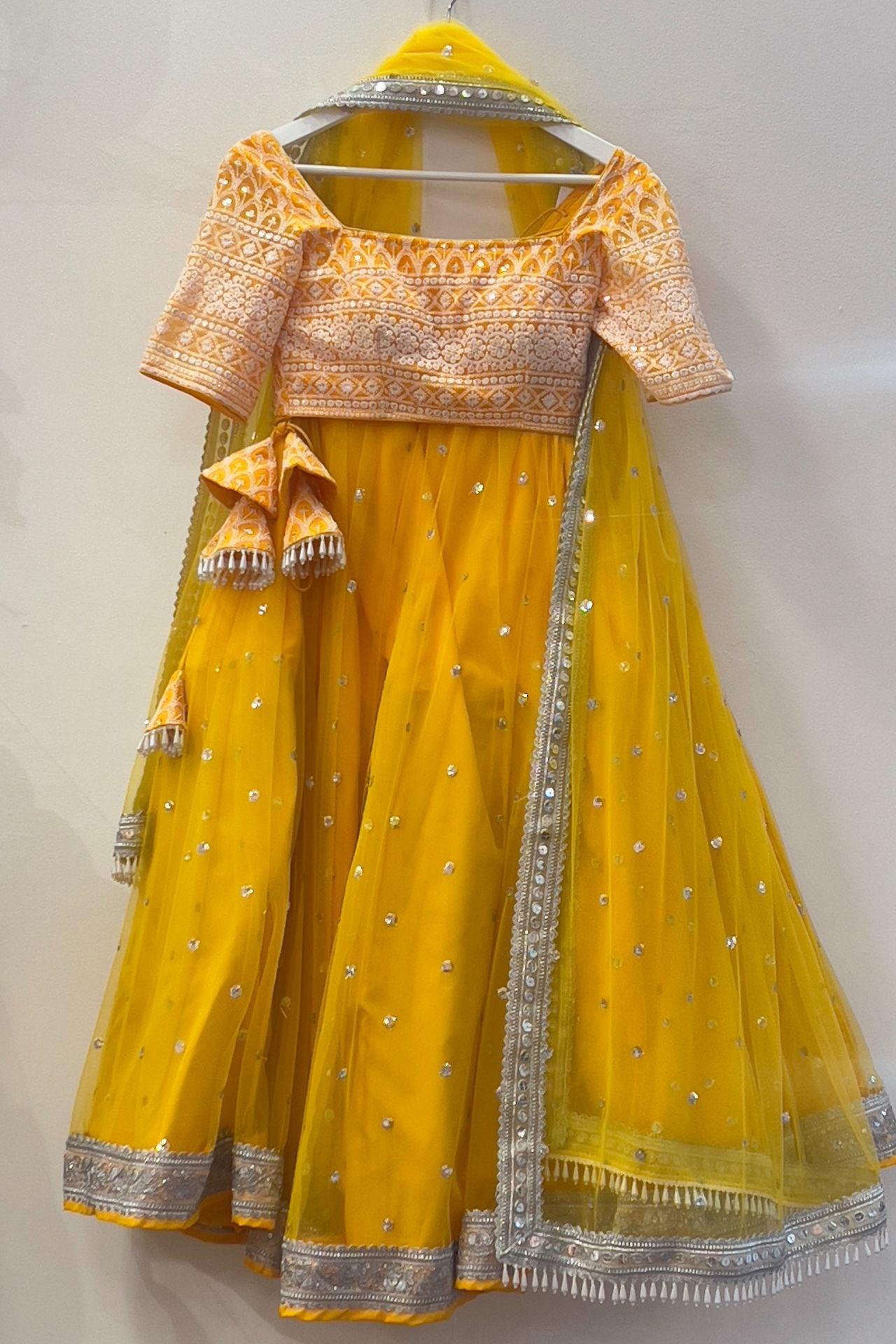 Yellow Lehenga Choli Set with Embroidery Work - Boutique Nepal