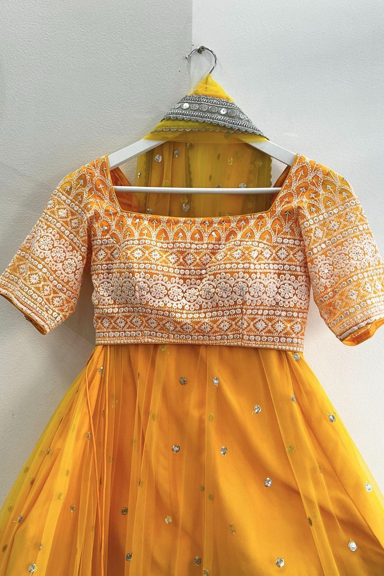 Yellow Lehenga Choli Set with Embroidery Work - Boutique Nepal