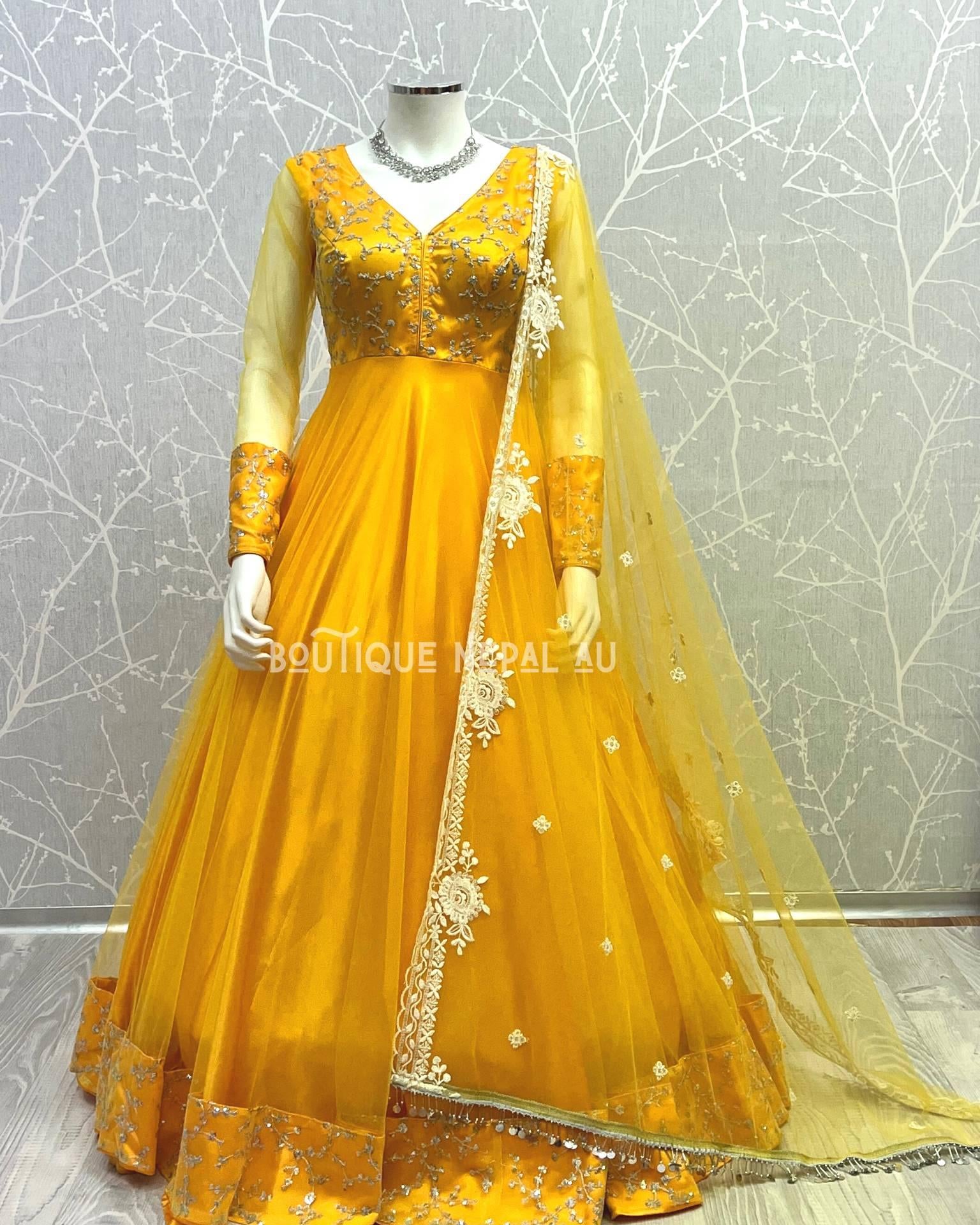 Yellow Net Designer Gown - Boutique Nepal Au