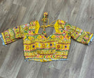 Yellow Rajasthani Half Sleeves Blouse with Pearls - Boutique Nepal