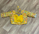 Yellow Rajasthani Half Sleeves Blouse with Pearls - Boutique Nepal