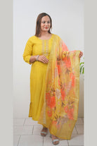 Yellow Tissue Silk Embroidered Kurta Set - Boutique Nepal