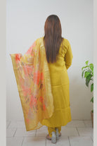 Yellow Tissue Silk Embroidered Kurta Set - Boutique Nepal